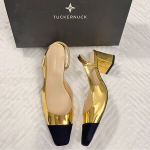 Tuckernuck Gold Black Tinsley Heels Slingback size 8.5‎ metallic shoes